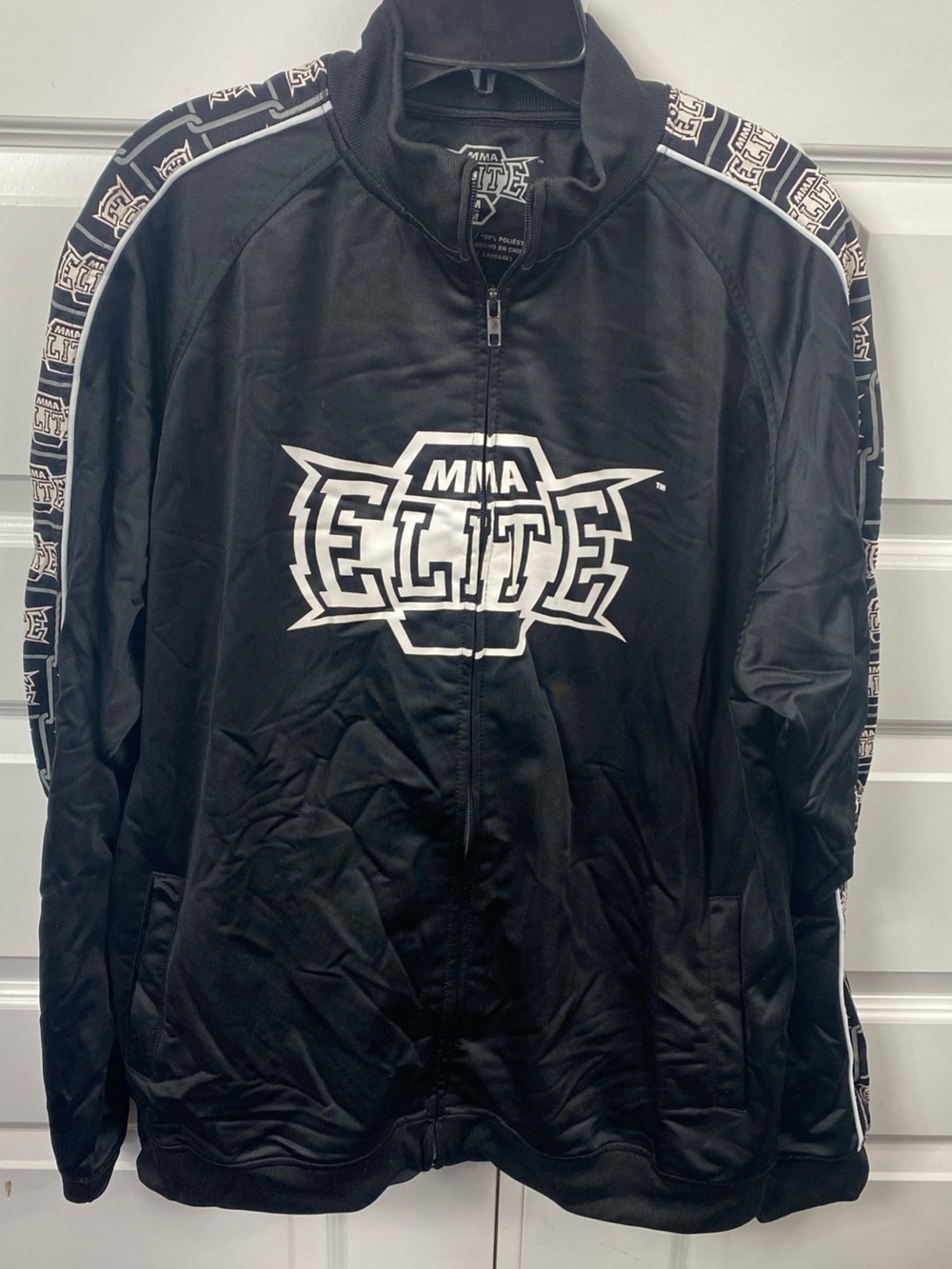 MMA Elite Jacket Black Full Zip Track Top Logo Tape Sleeves Athletic Outerwear M